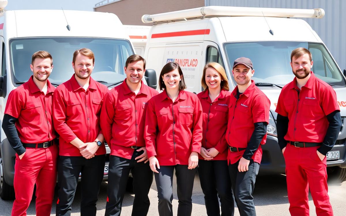 Unser Team aus erfahrenen Fachexperten in roter Arbeitskleidung